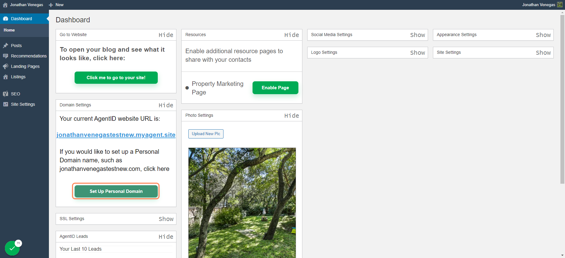 In the WordPress Editor: click on Set Up Personal Domain