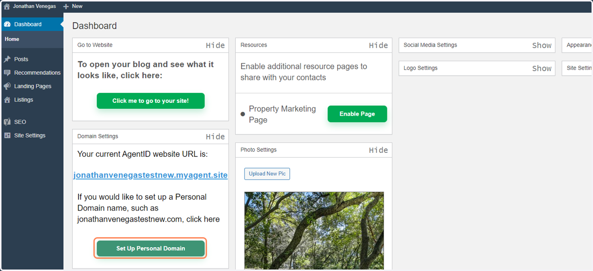 In the WordPress Editor: click on Set Up Personal Domain