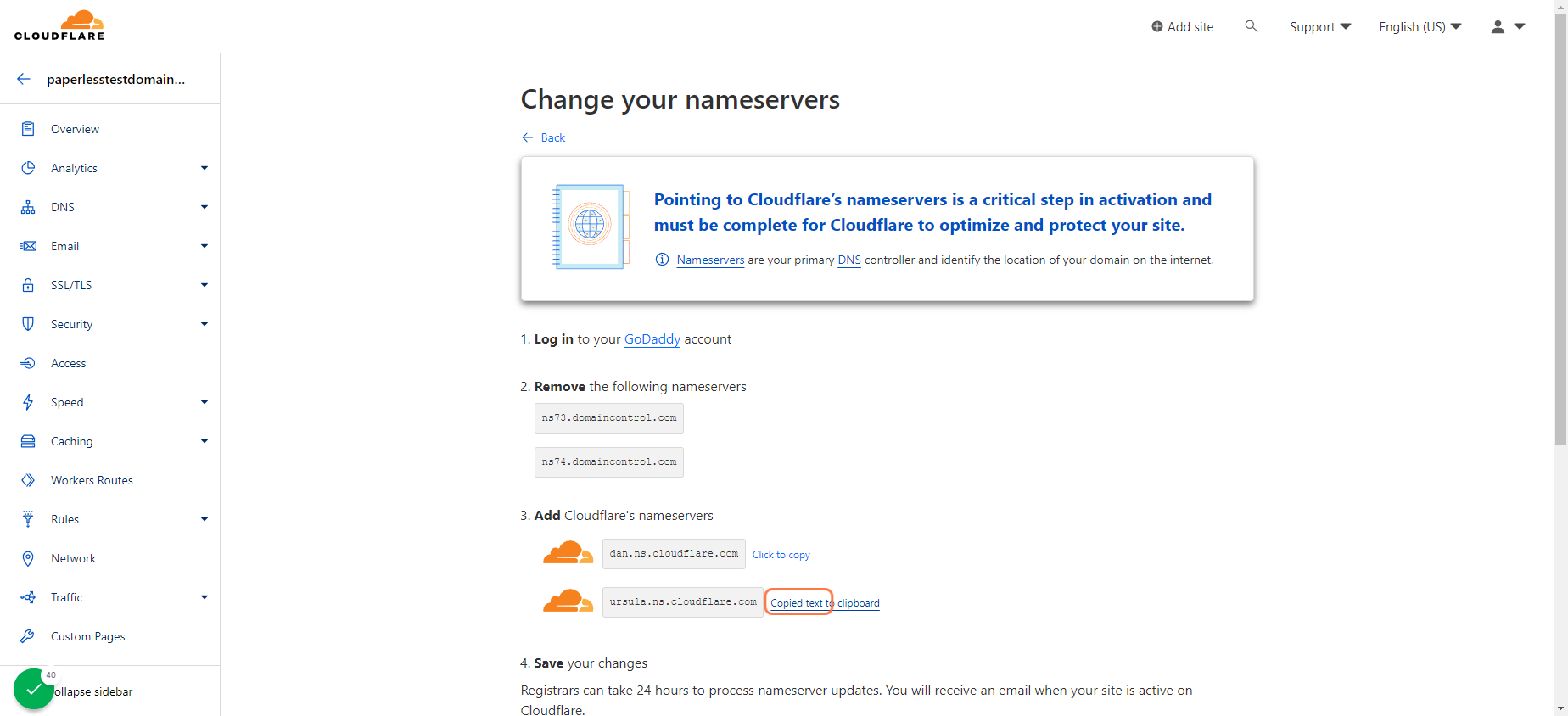 Go back to Cloudflare and copy second Nameserver