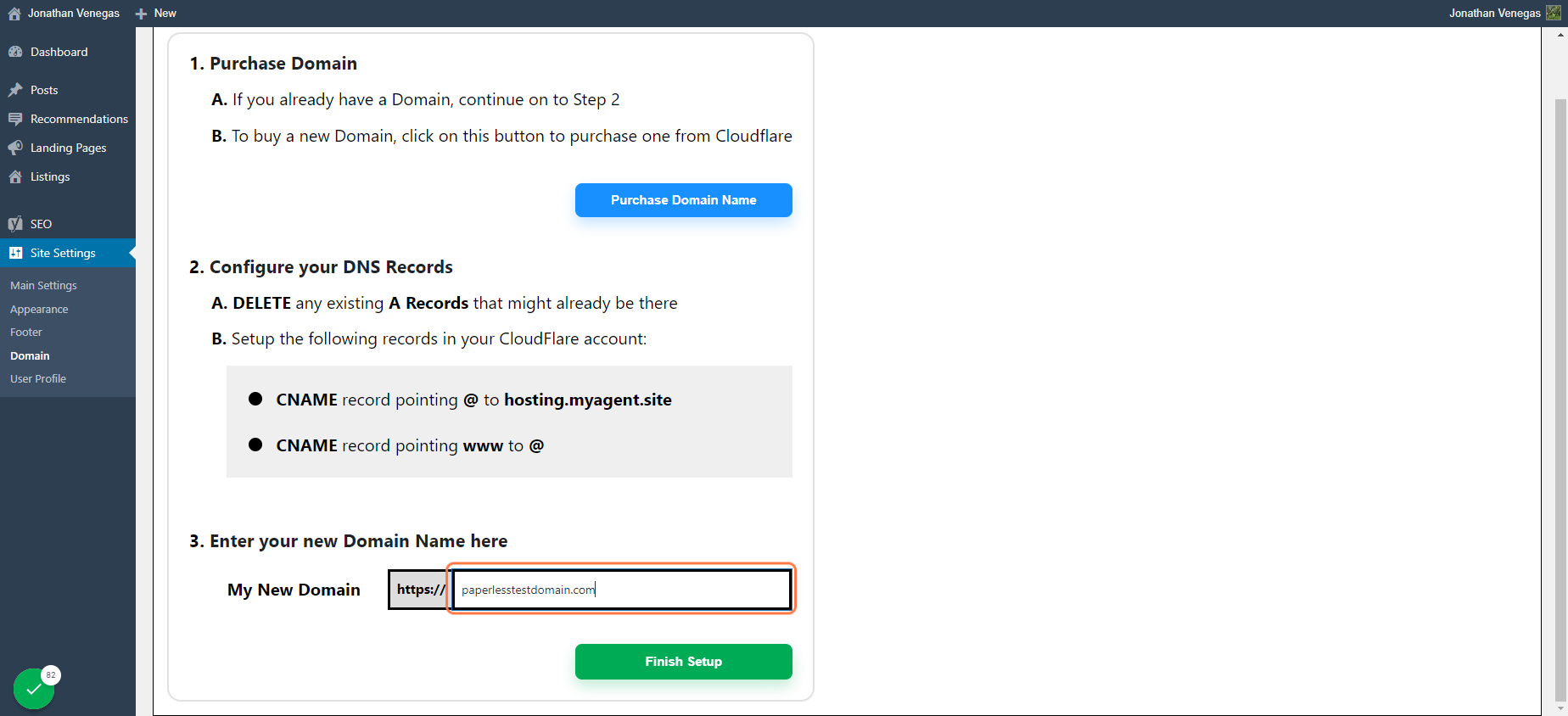 Type in Your Domain - Example: "paperlesstestdomain.com"