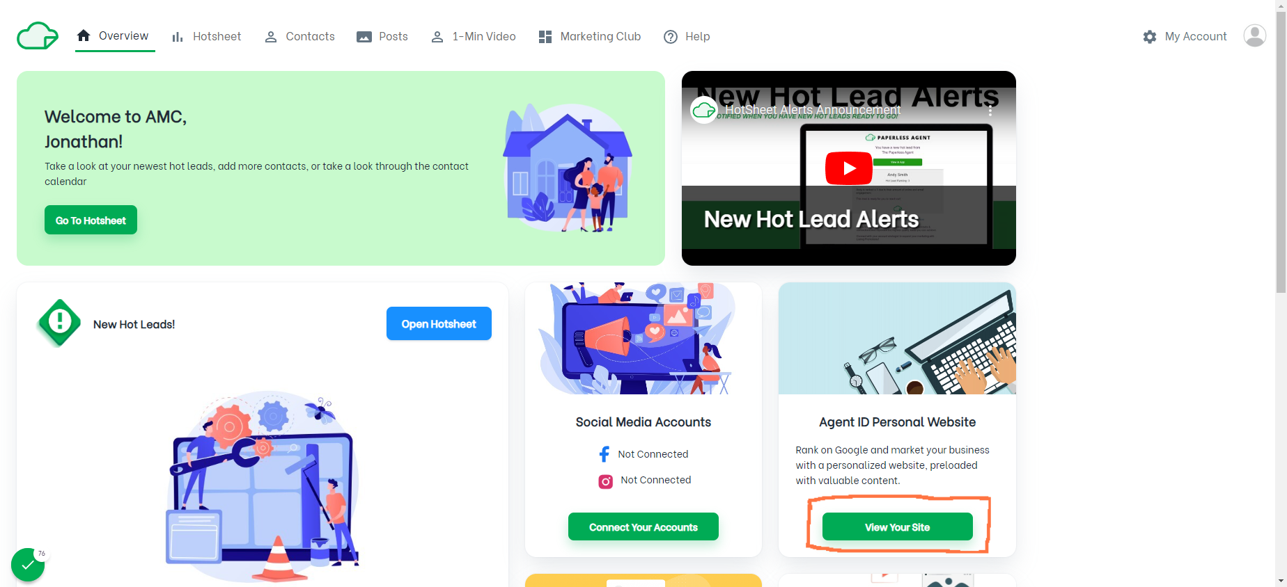 For AMC Members: Click on AgentID Personal Website from Overview Page