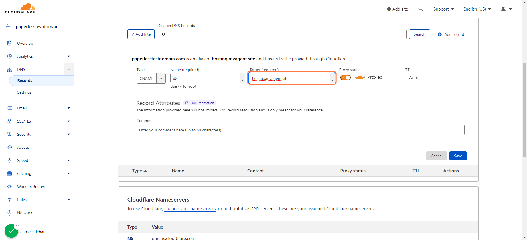 Target to "hosting.myagent.site"
