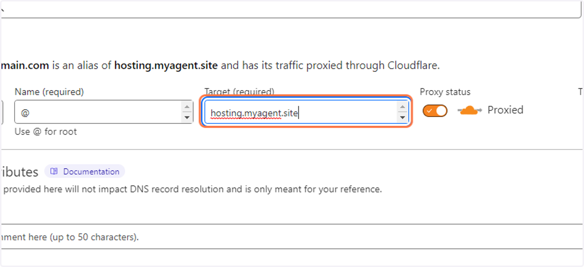 Target to "hosting.myagent.site"