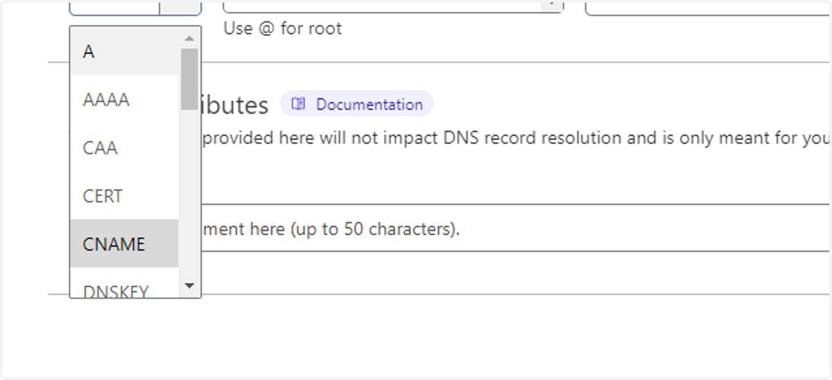 Click an option - CNAME