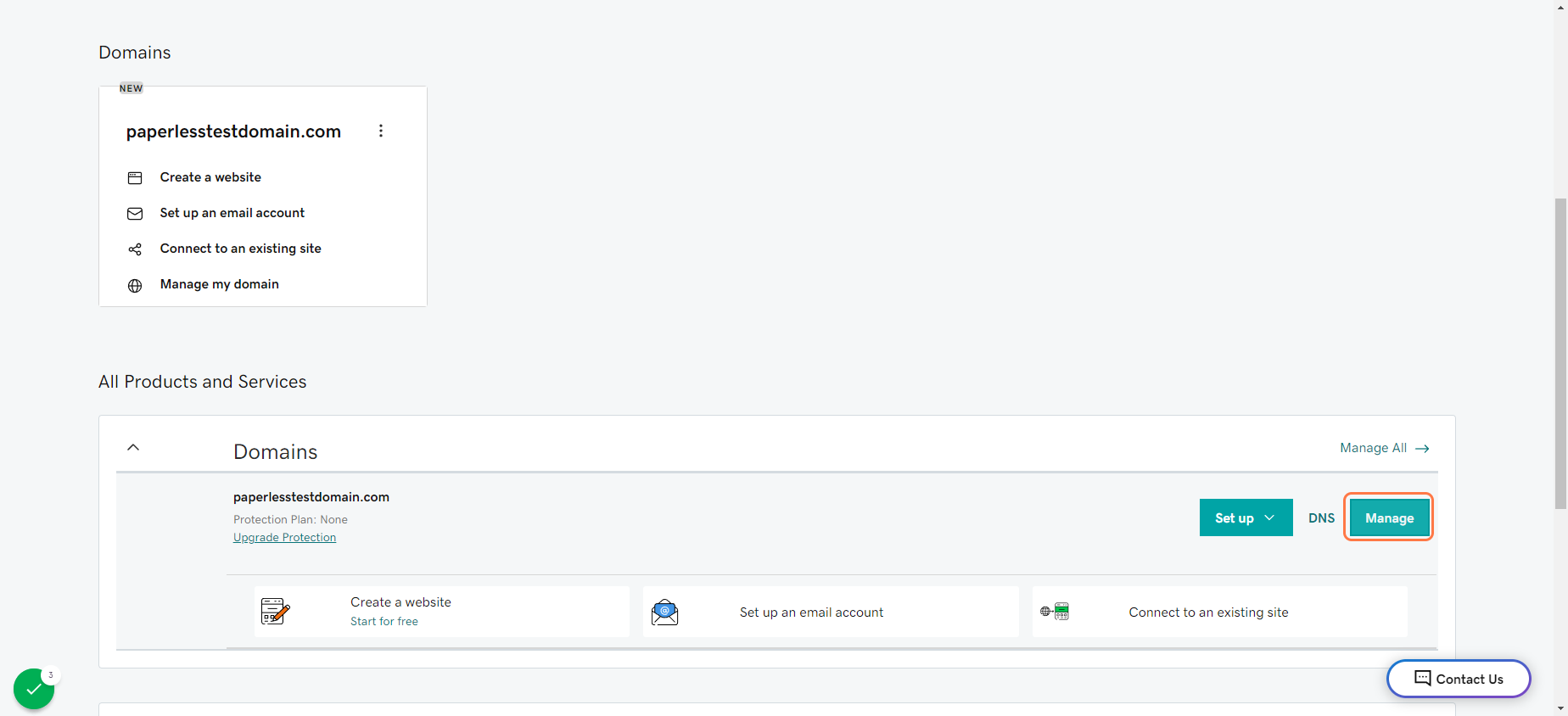 Find your desired/purchased domain and click on Manage