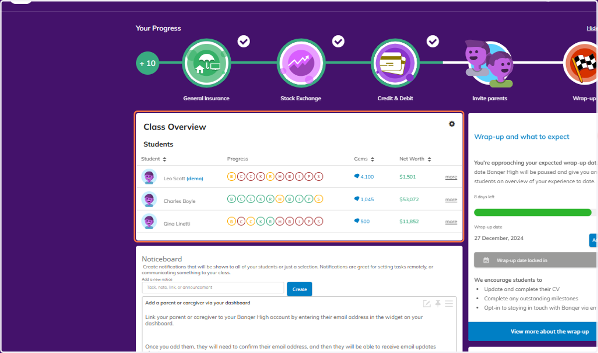 Your Class Overview is always at the top of your Dashboard view.