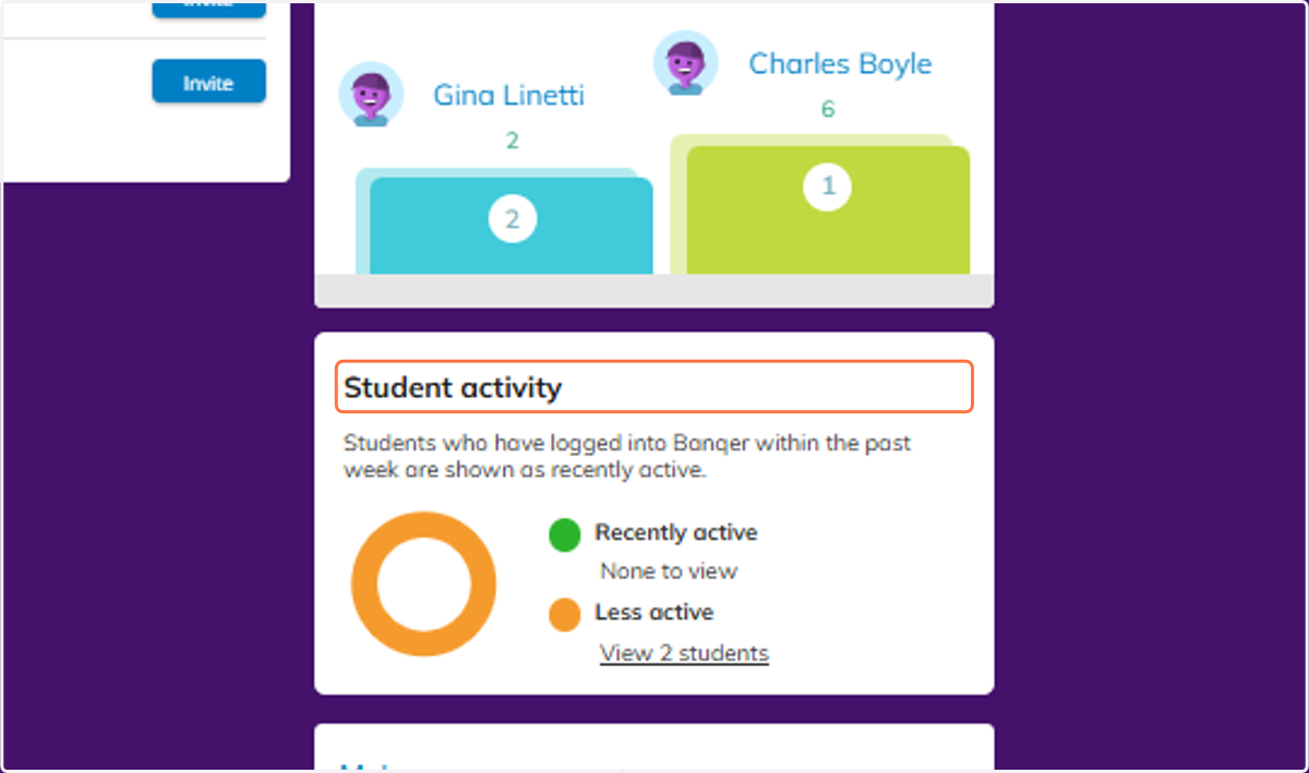 You can also see a summary of recent student activity across your class.