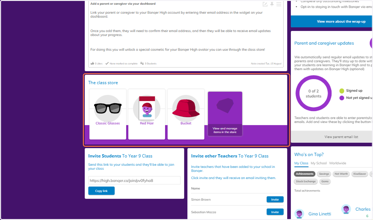 You can view and manage your Class Store.