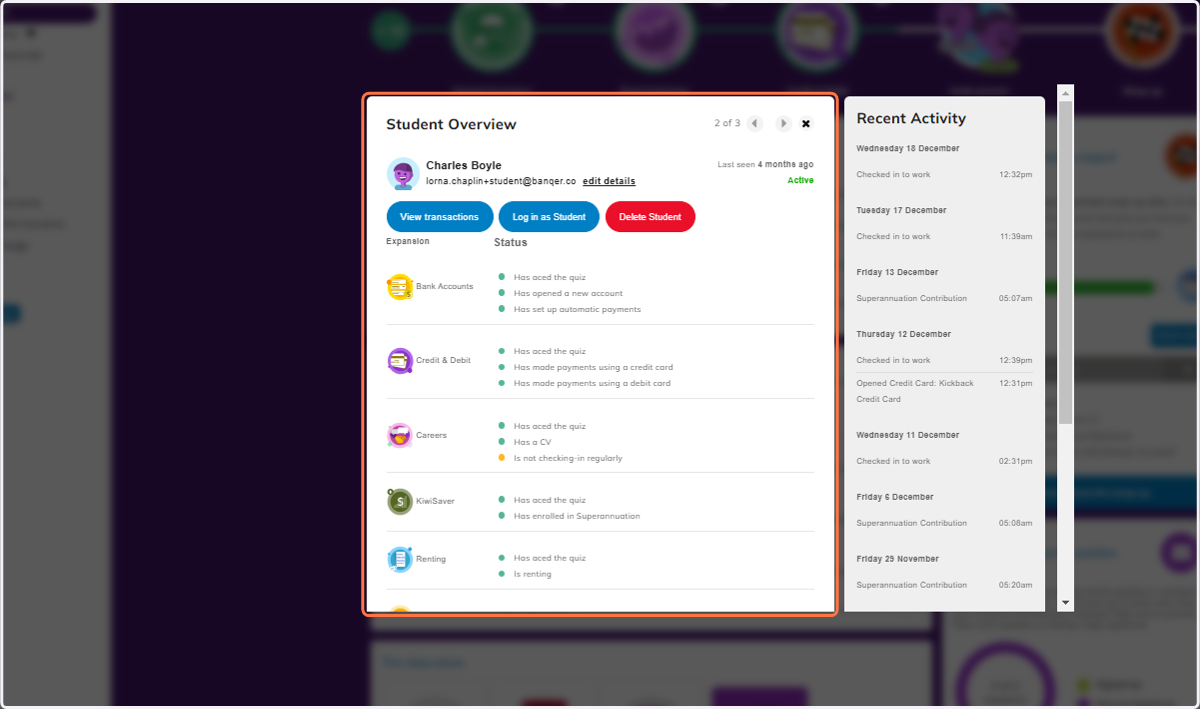 You will see a more detailed breakdown of their activity, with all key activities detailed out.