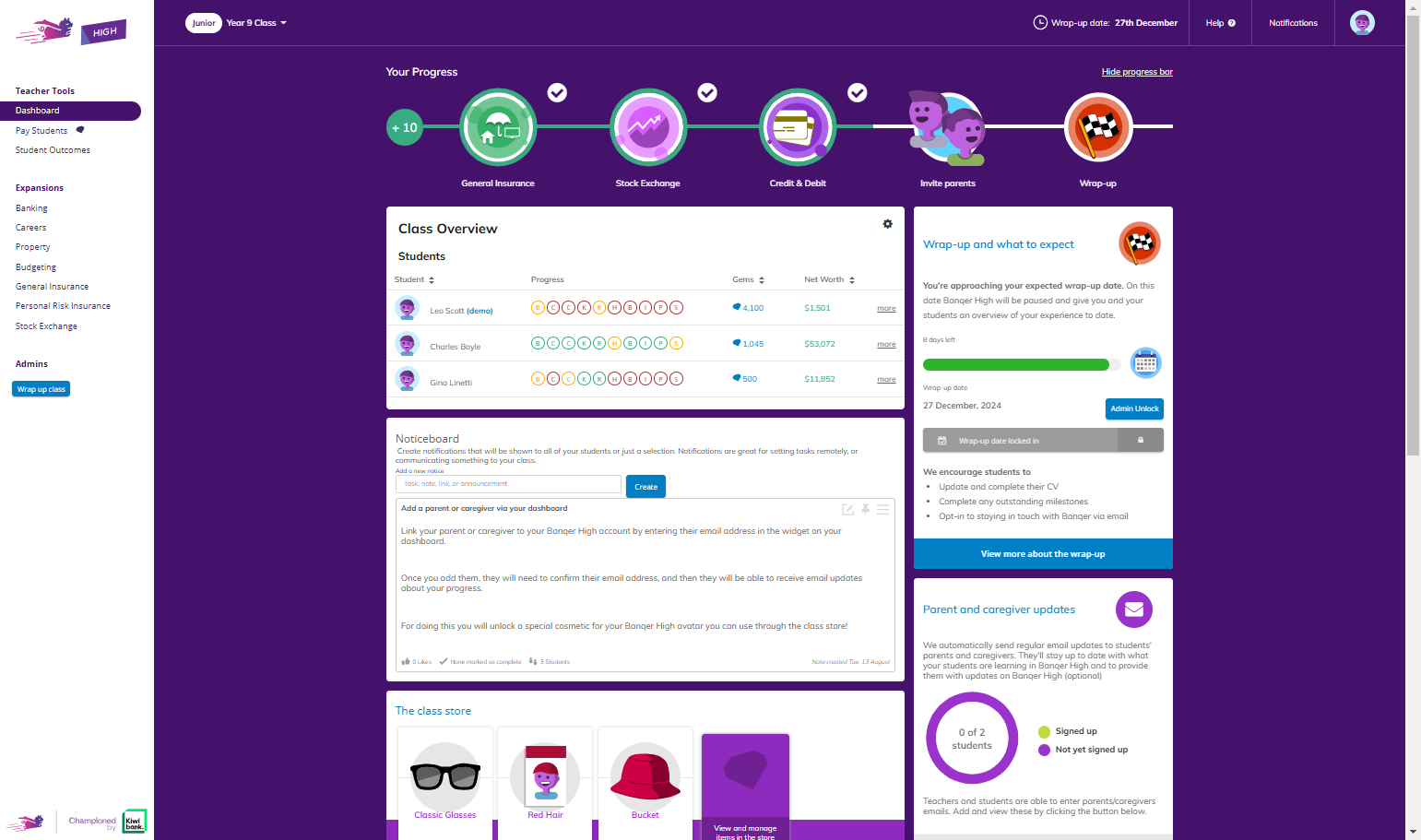 For a more detailed view of any student, click on them from your Class Overview.