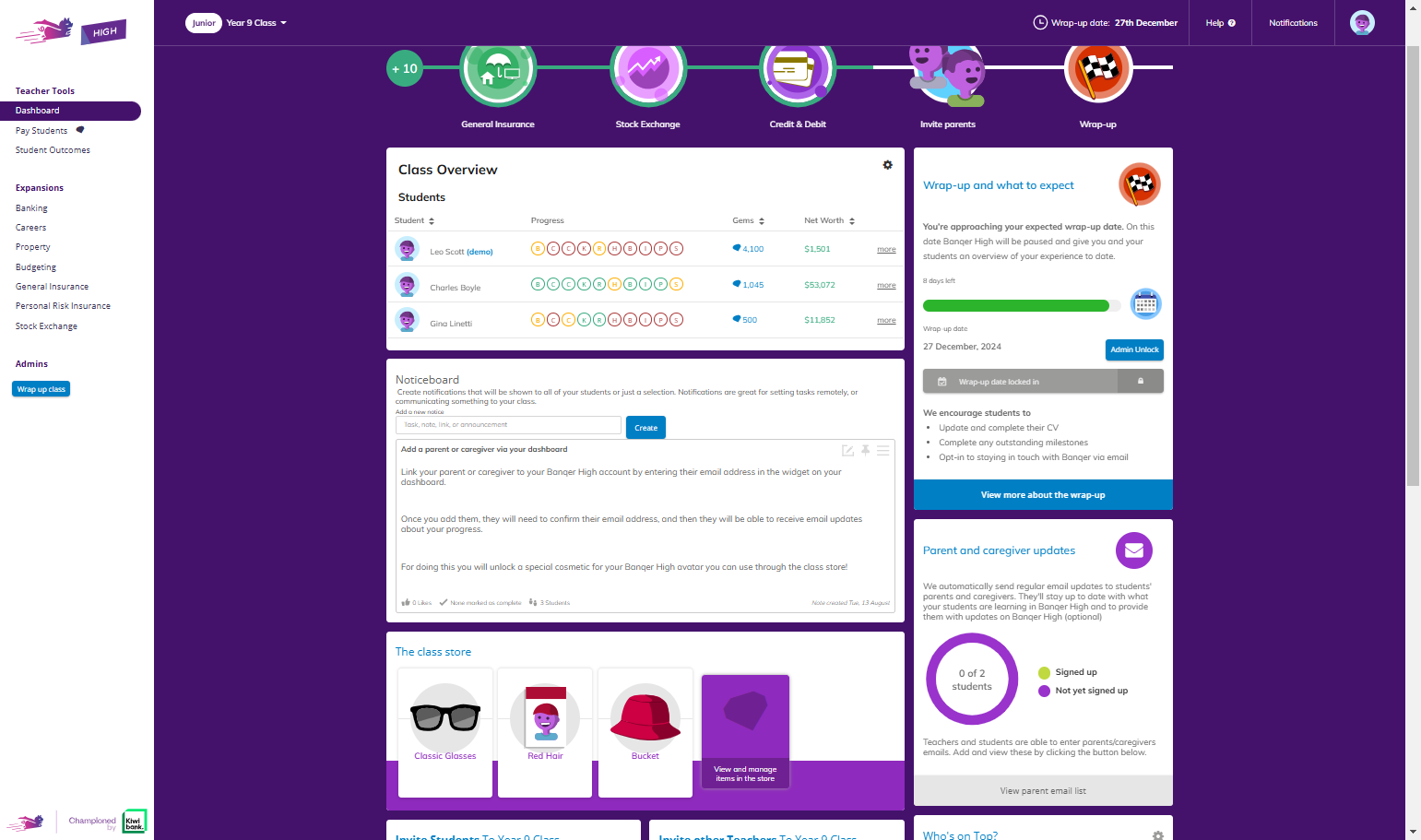 And you can view a summary of which students have entered an email for their parent/caregiver to receive updates.