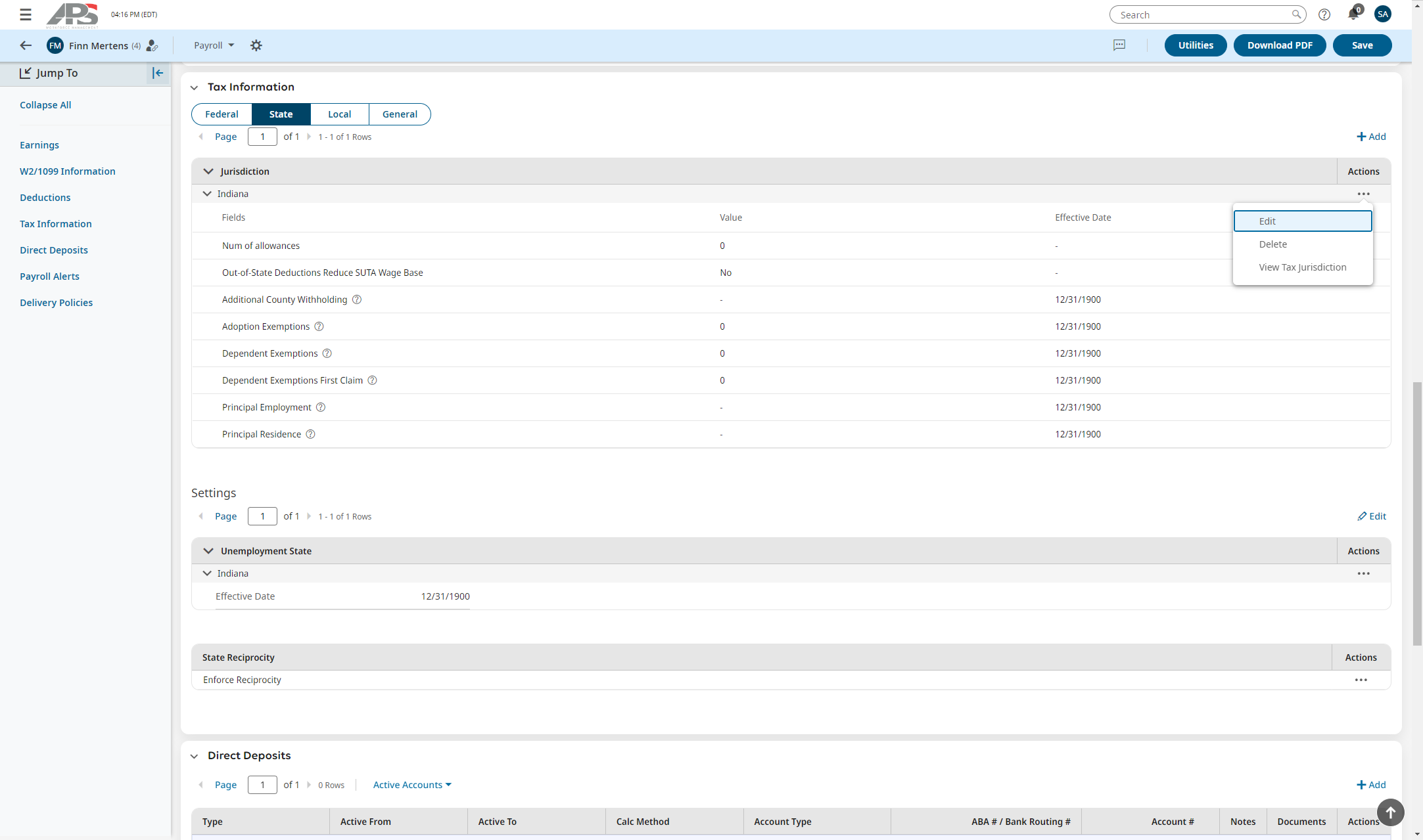 Edit Existing State Tax Settings