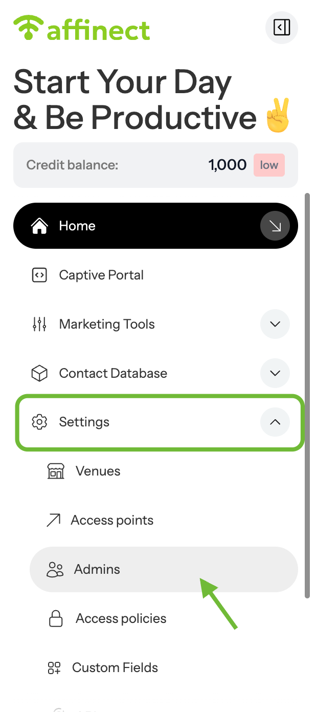 Navigate to Admin Settings