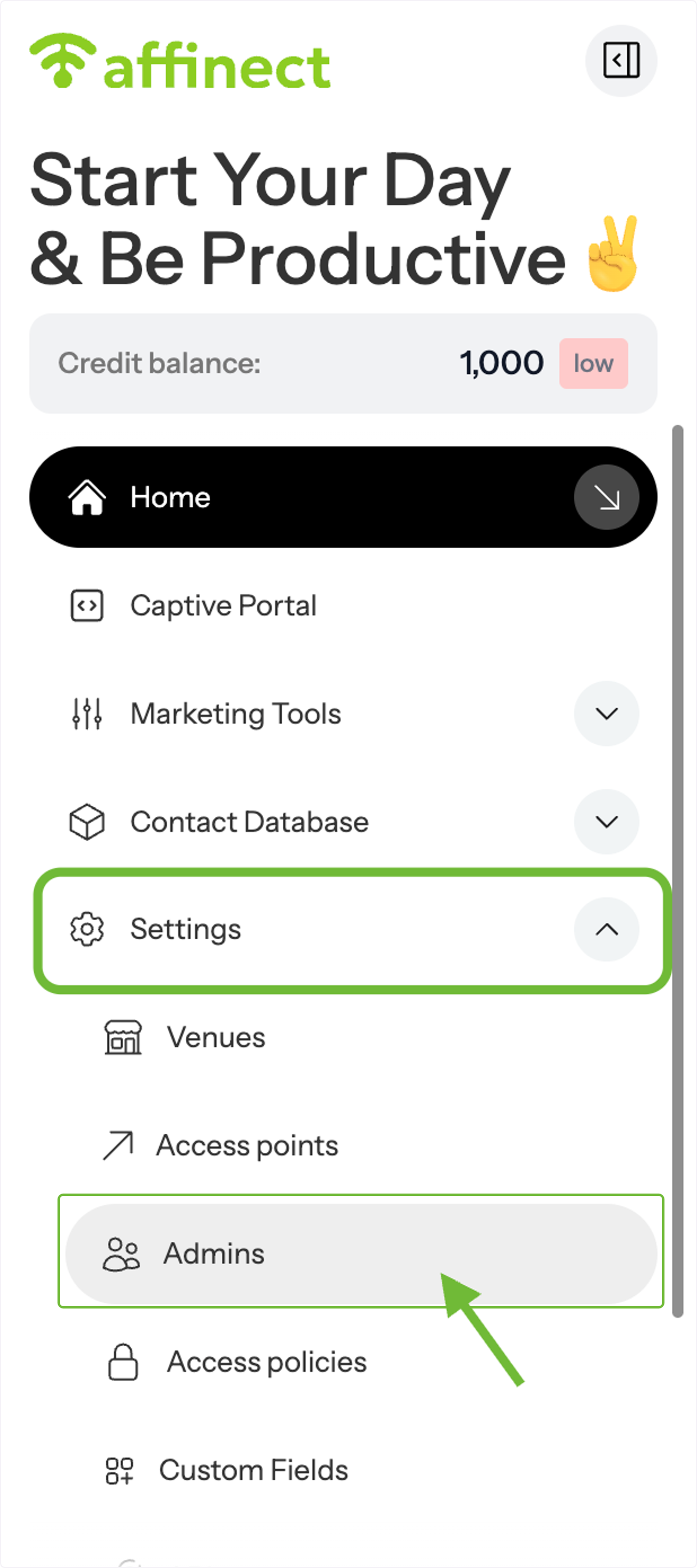 Navigate to Admin Settings