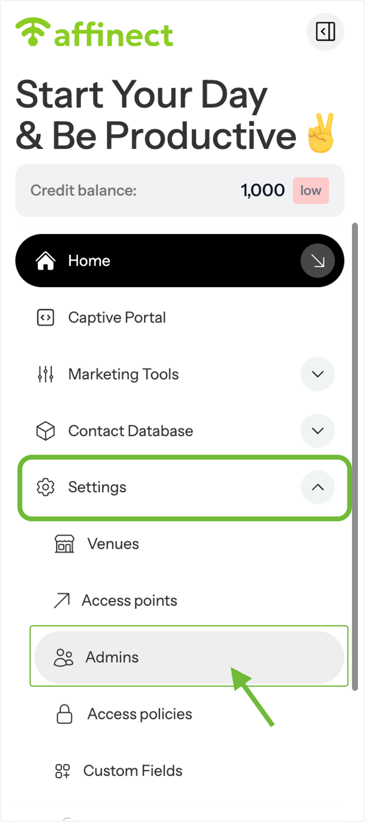 Navigate to Admin Settings