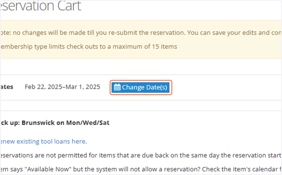 Click on Change Date(s)