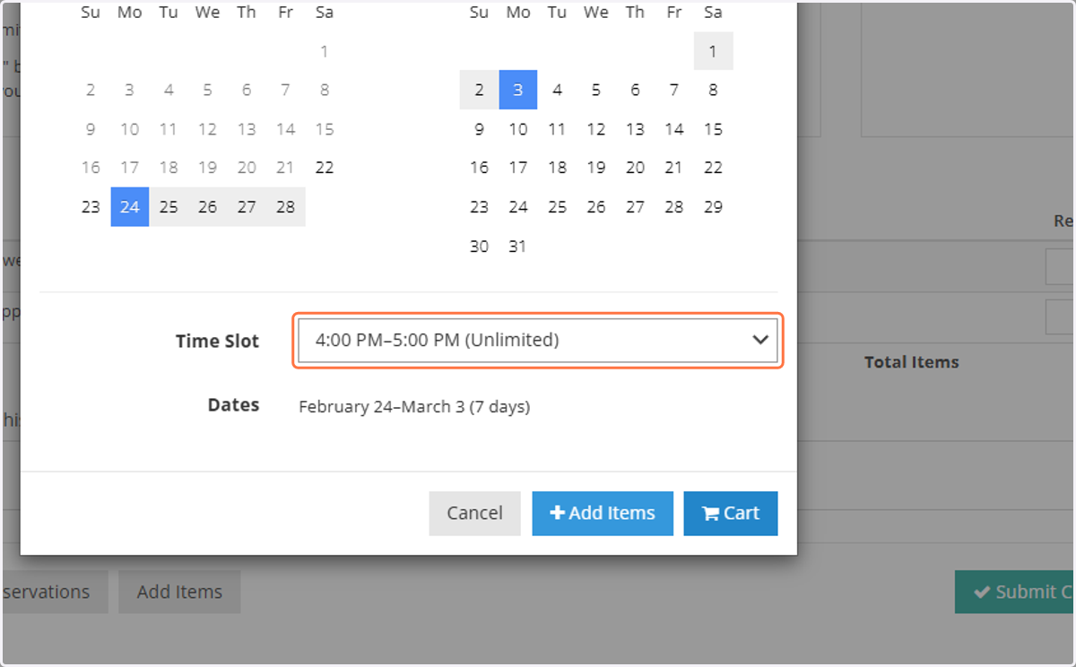 Select a time slot