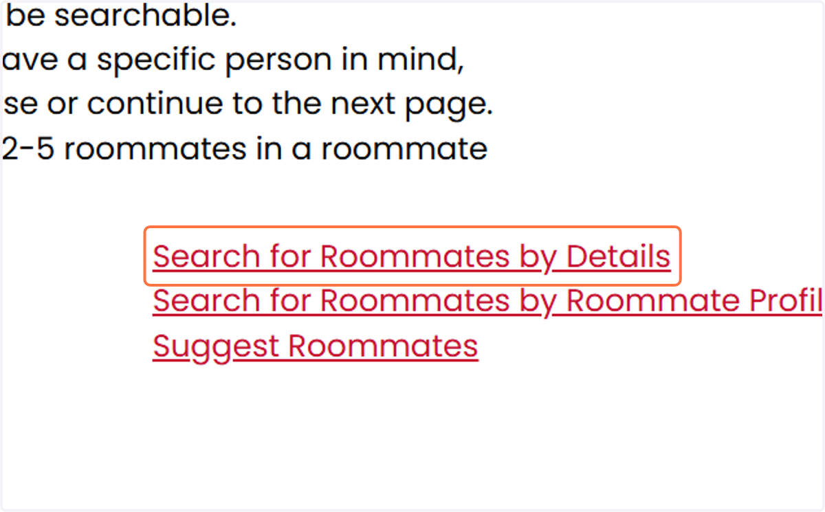 Option 1: Search for Roommates by Details