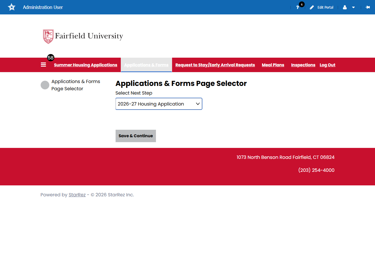 Select 2026-27 Housing Application from Select Next Step dropdown