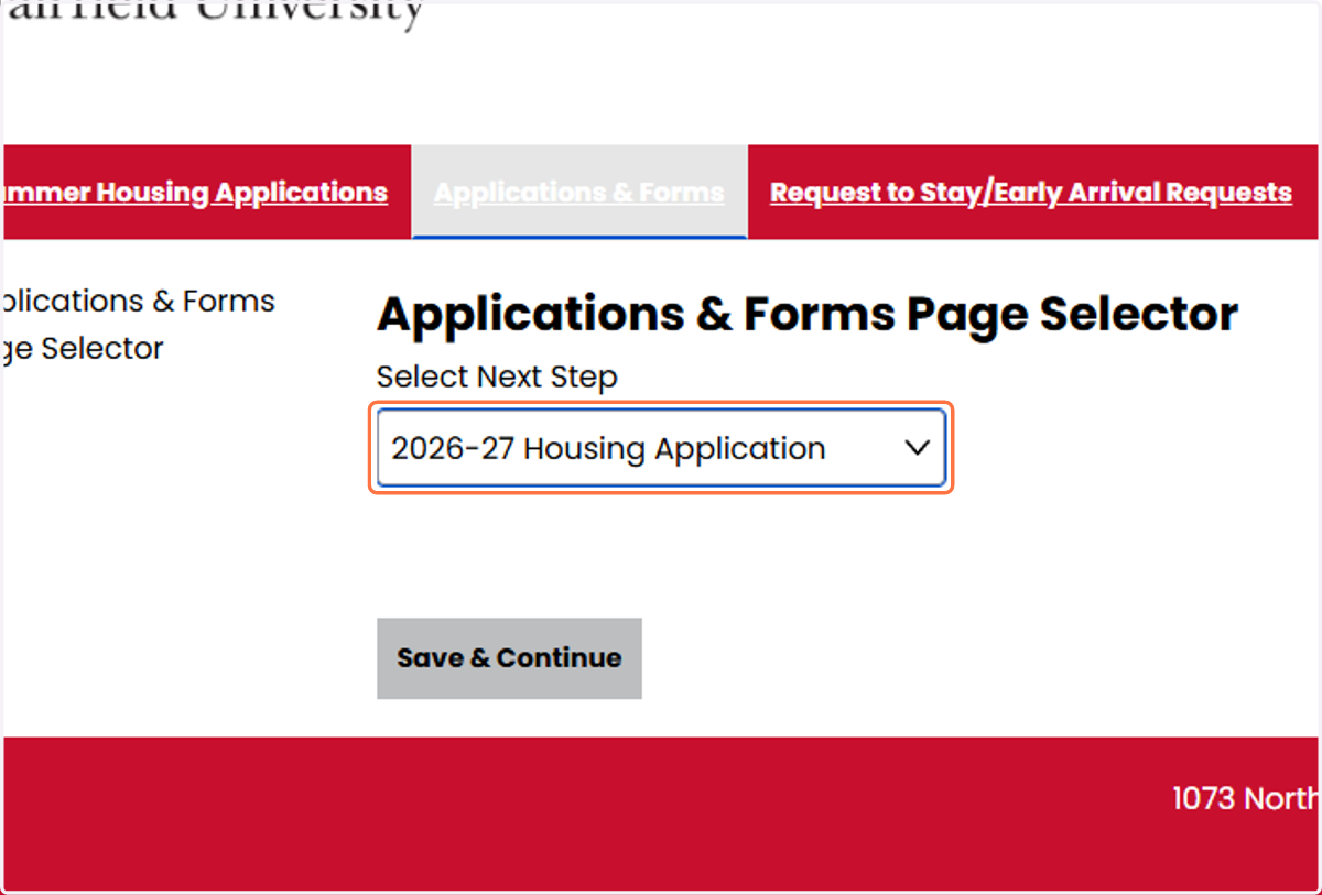 Select 2026-27 Housing Application from Select Next Step dropdown