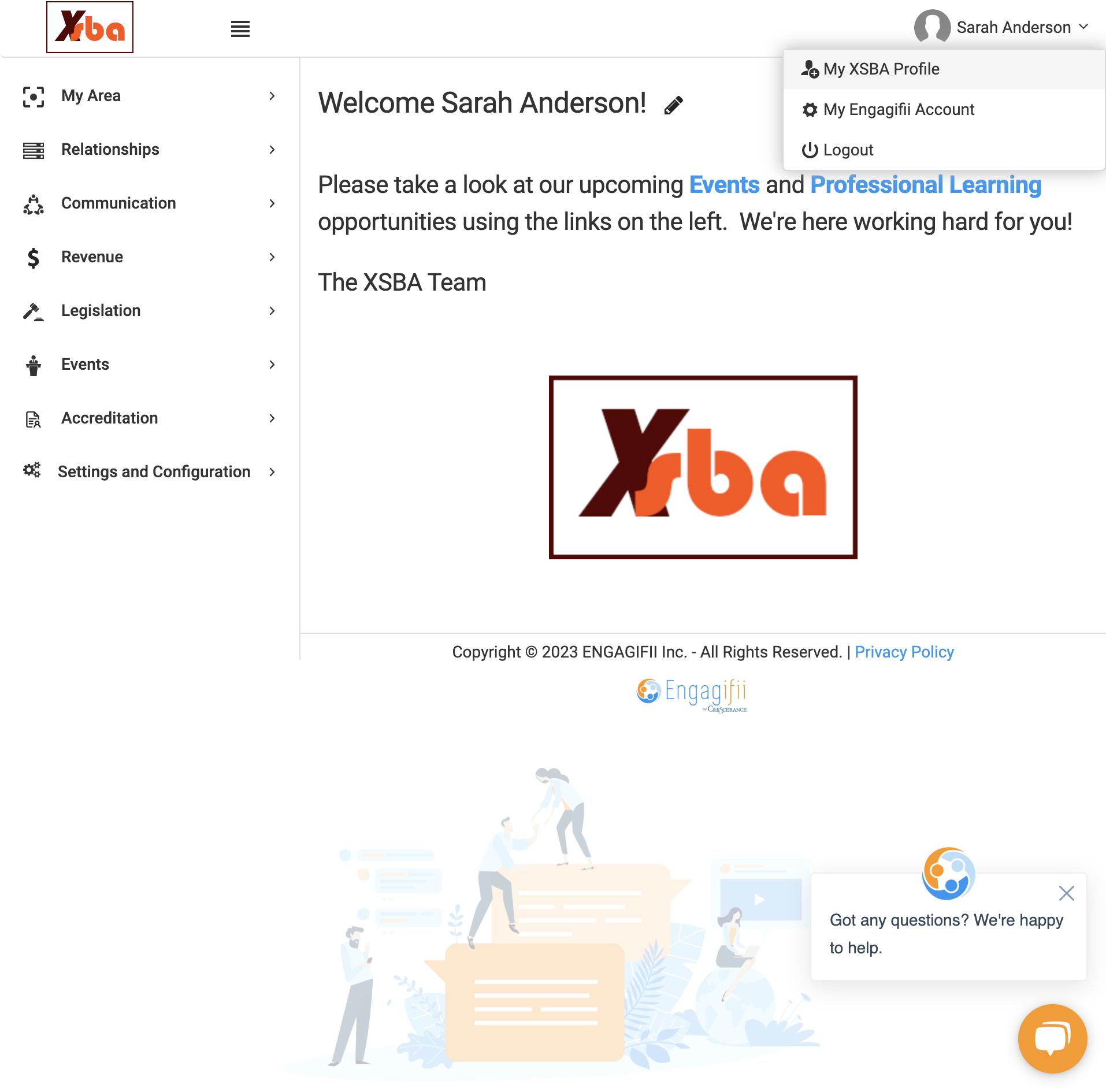 Click on 'My XSBA Profile' - In place of 'XSBA' it will show your workspace name