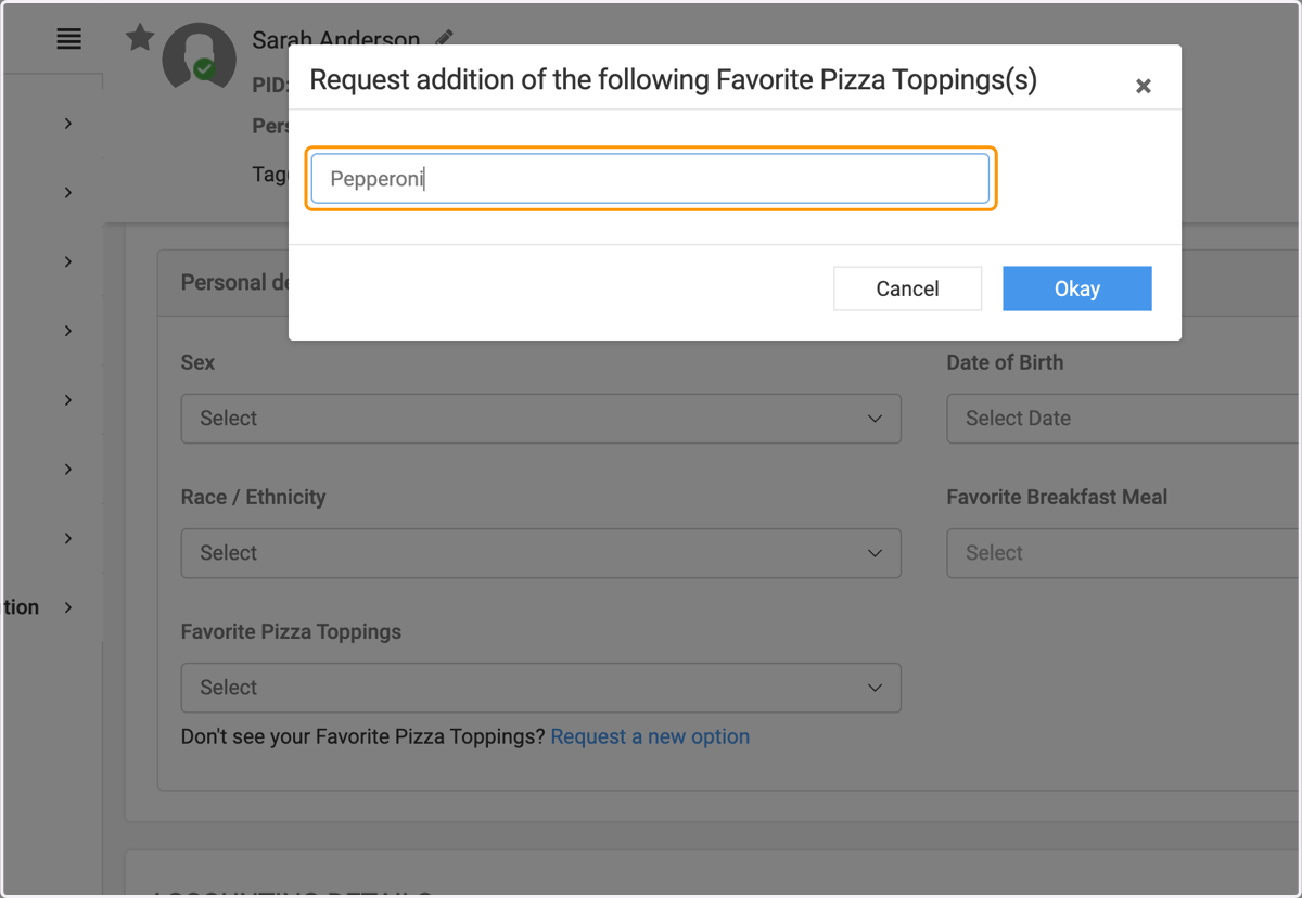 Type in the new option you'd like to see available