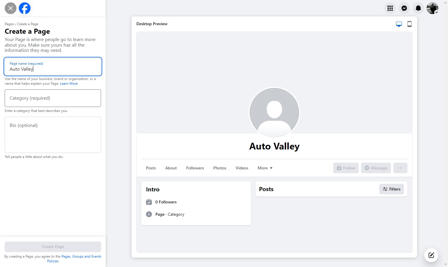 Add the Business Name to the Page Name input