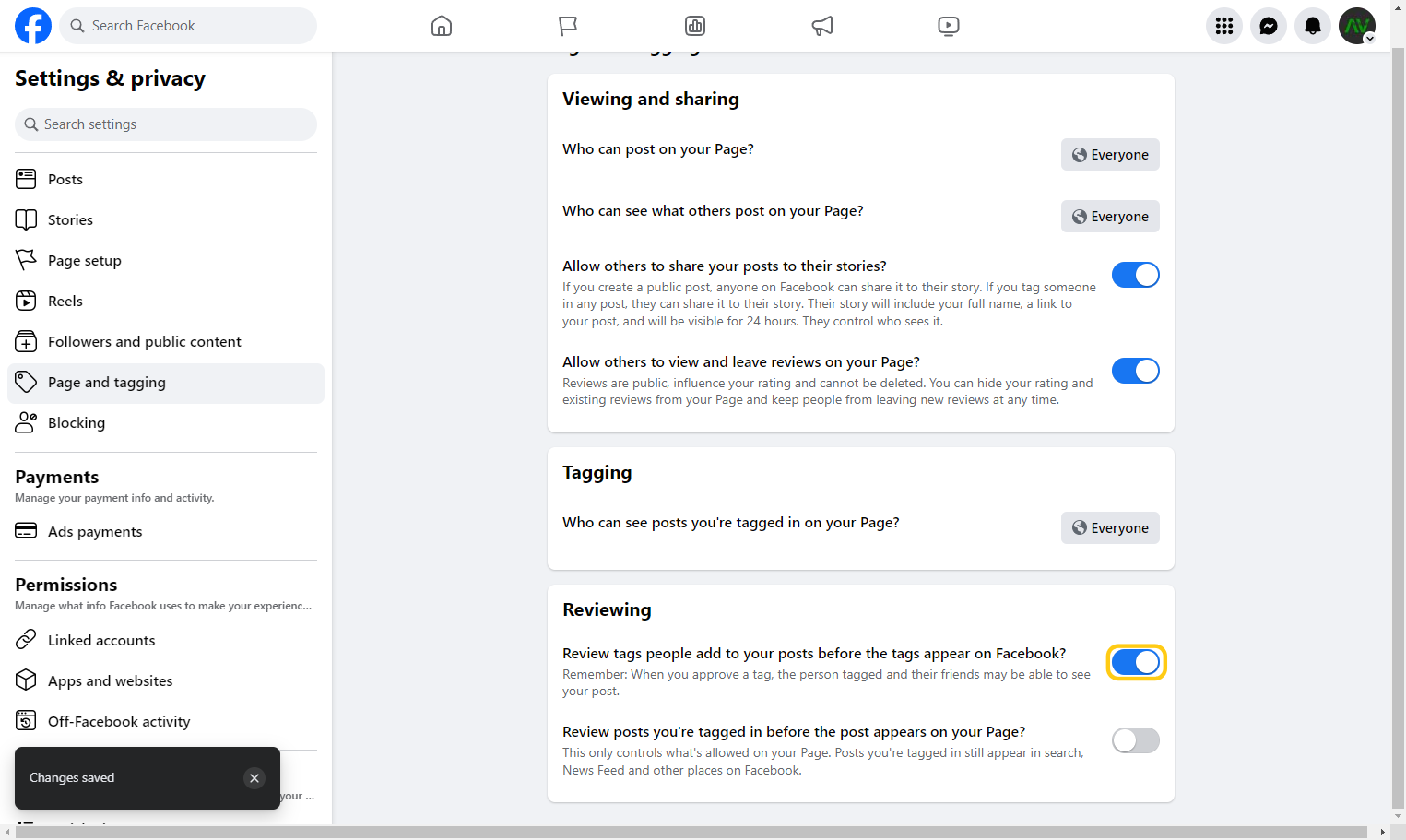 Toggle on BOTH of the Reviewing options