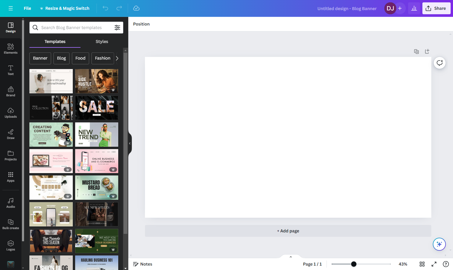 Click on Design in the upper left of the toolbar