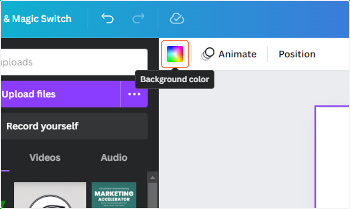 Click on the Background color button