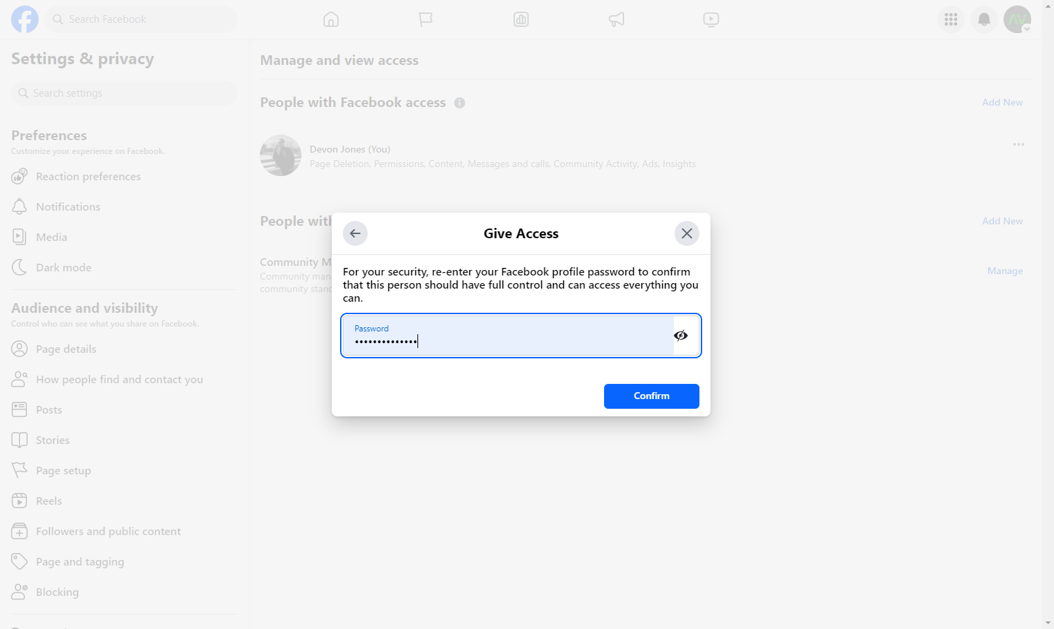 Type password and click confirm