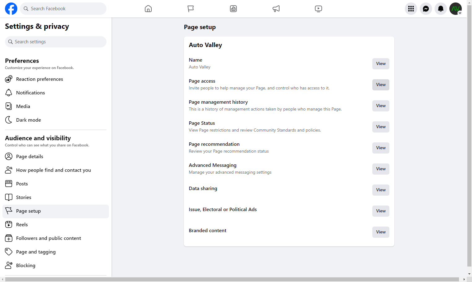 Click on the View button for Page access