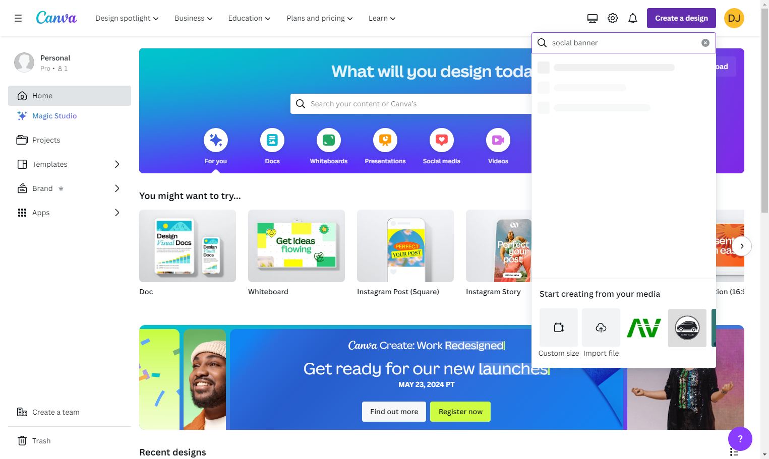 Type "social banner" in the search bar