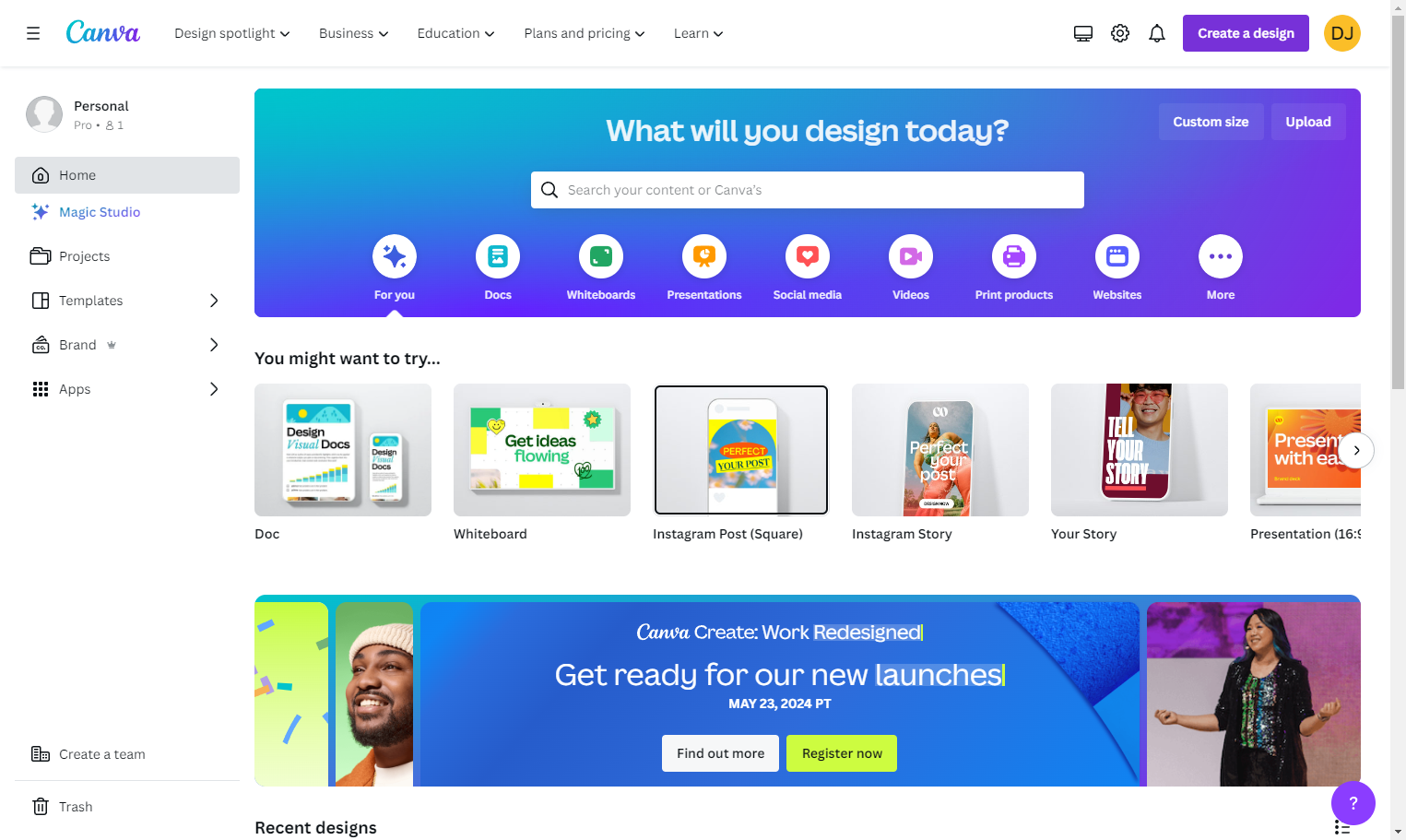 Click on Create a design to create a secondary banner image
