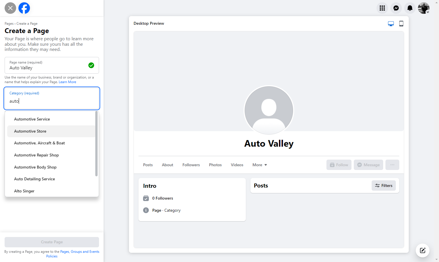 Locate the business category and select it