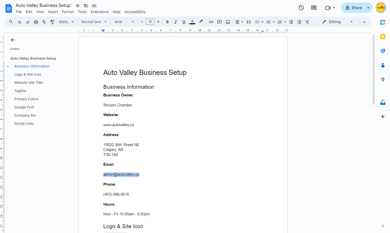 Complete the rest of the inputs copying from your guiding doc