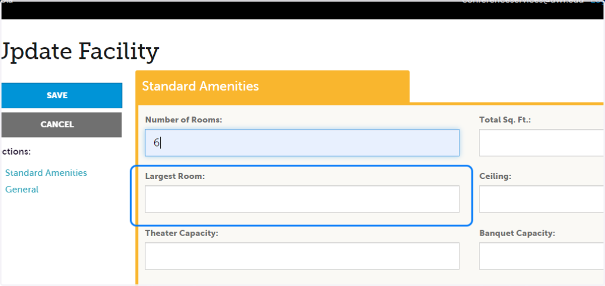 Fill In the details you know! Each number you submit on this form is the total number you can accommodate in each space. EXP. If you have three rooms that can host 30 Banquet-style, you would fill in 90. If each room is 1000 sq ft you would fill in 3