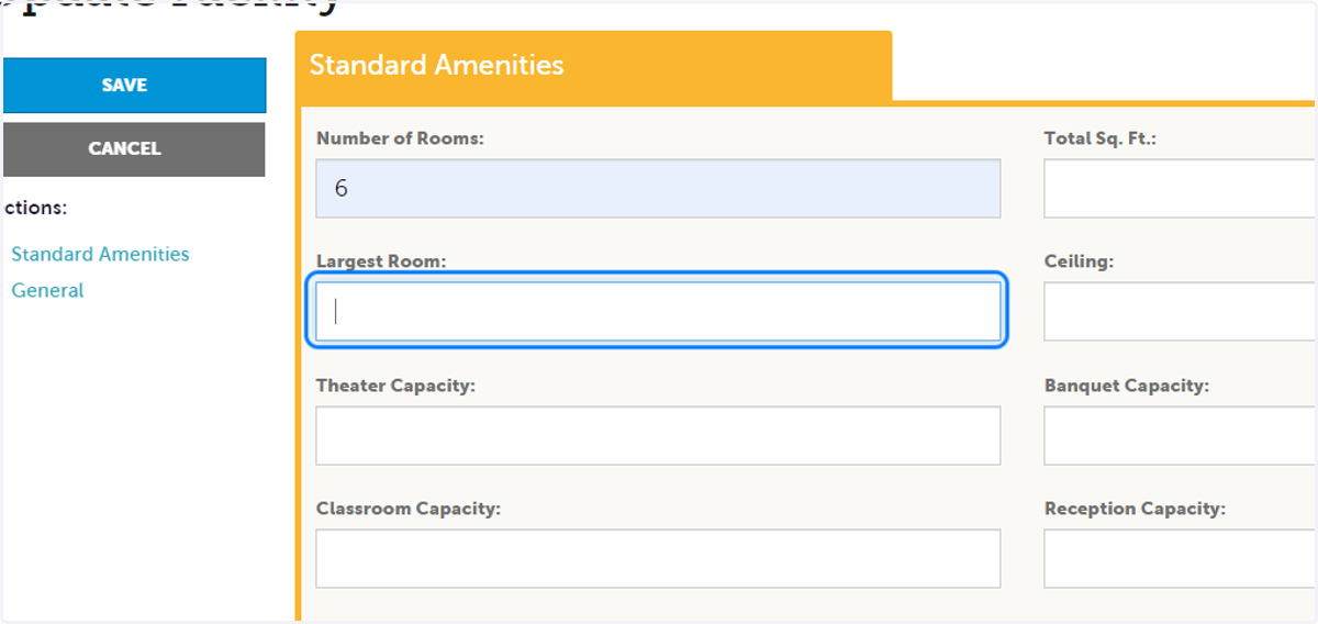 Click on Largest Room: Out of all the spaces you offer.