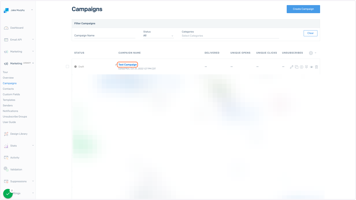 Click on Test Campaign