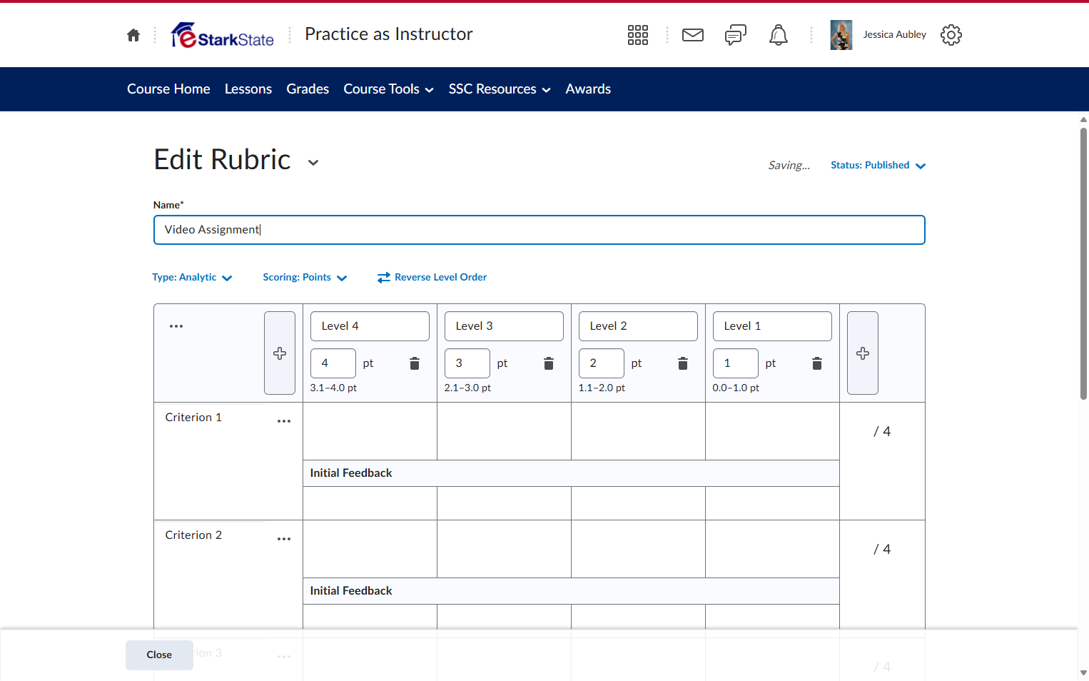 Enter a Name for the Rubric