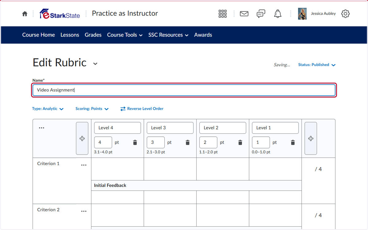 Enter a Name for the Rubric