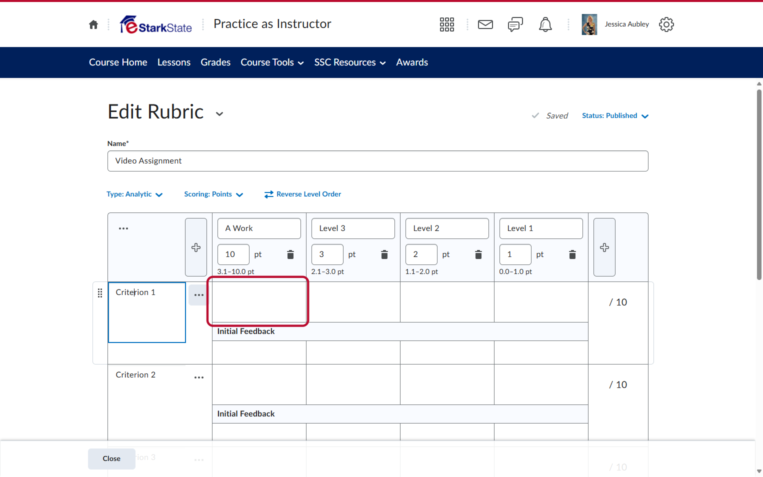 Enter the Criteria and then enter each description of criteria