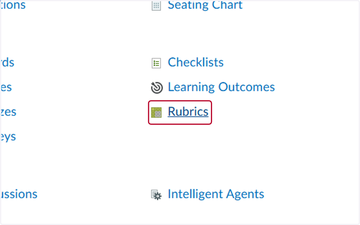 Click on Rubrics