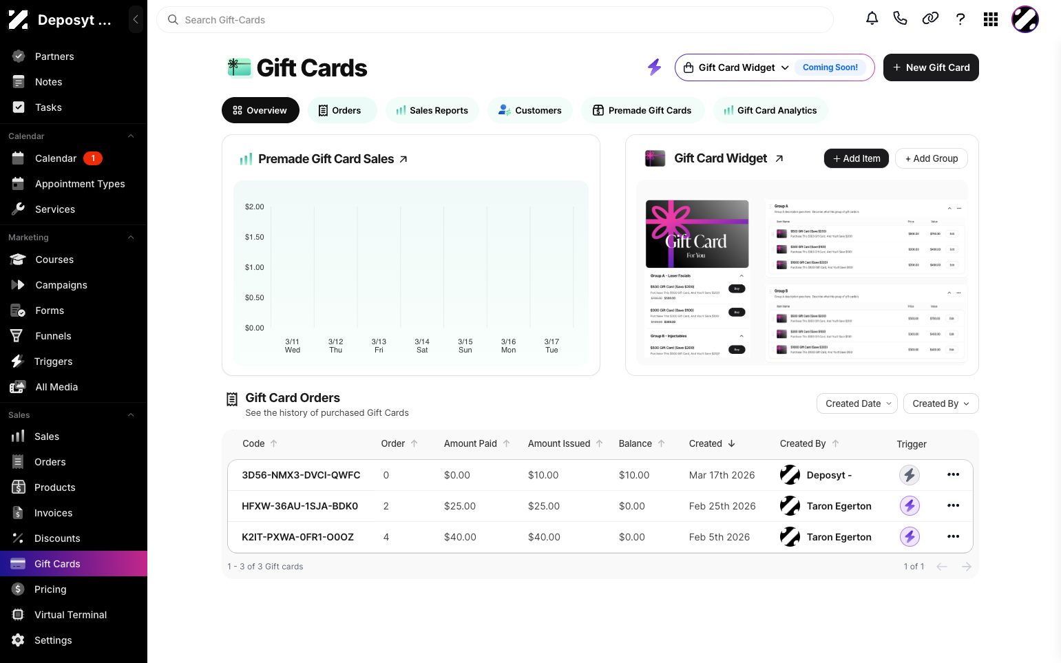 Step 3: Click the Orders button to view all orders containing gift cards.