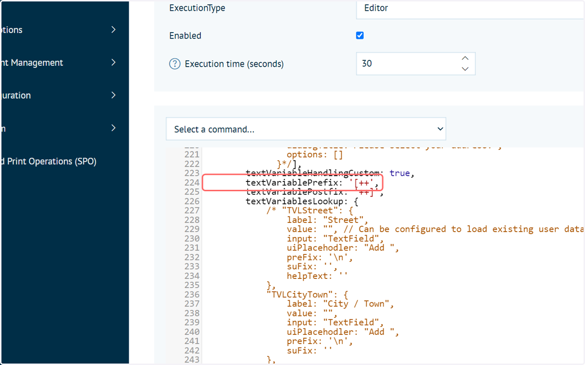textVariablePrefix and textVariablePostfix