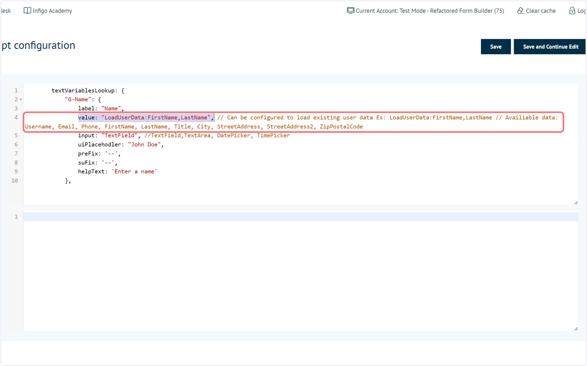 Specify any predefined values