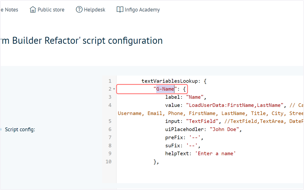 Specify a variable name