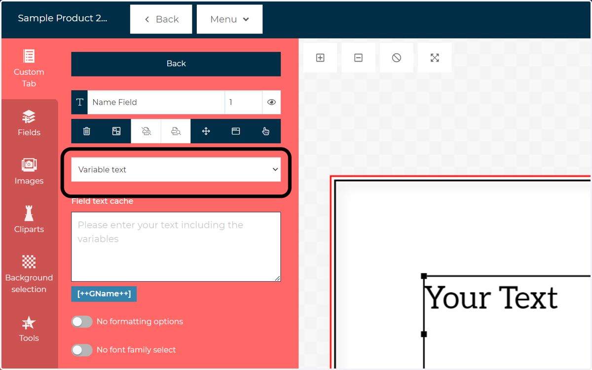 Select Variable text