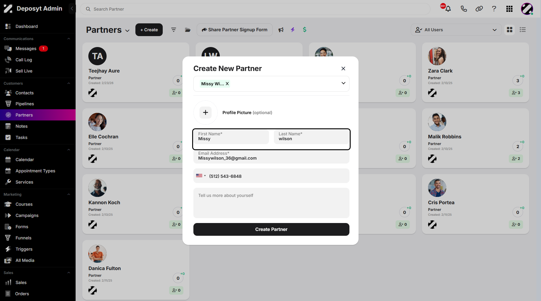 Step 7: If you select the first option, the fields will automatically populate with the selected contact’s details.