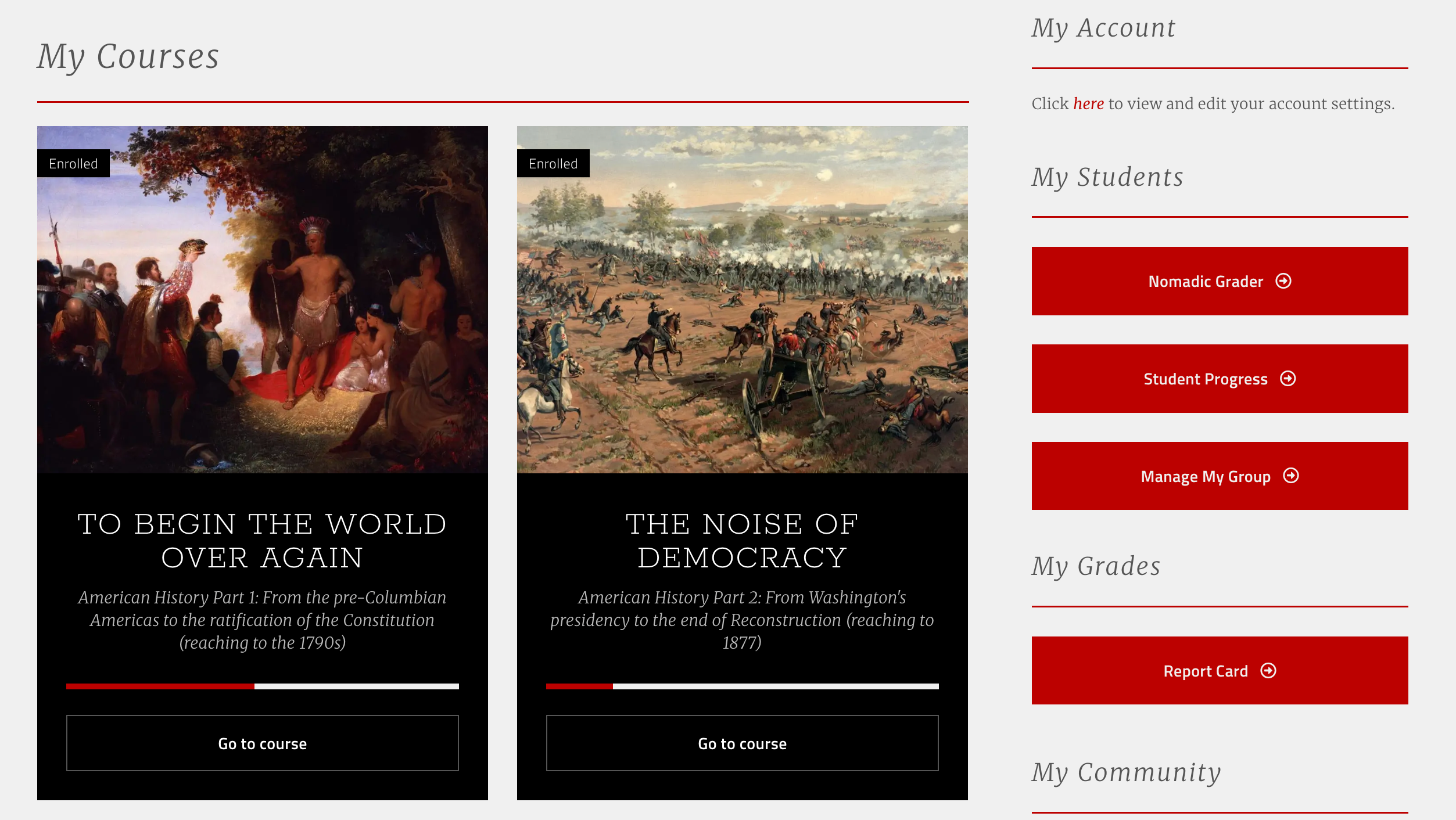You'll view and manage all student grades from the "Nomadic Grader"